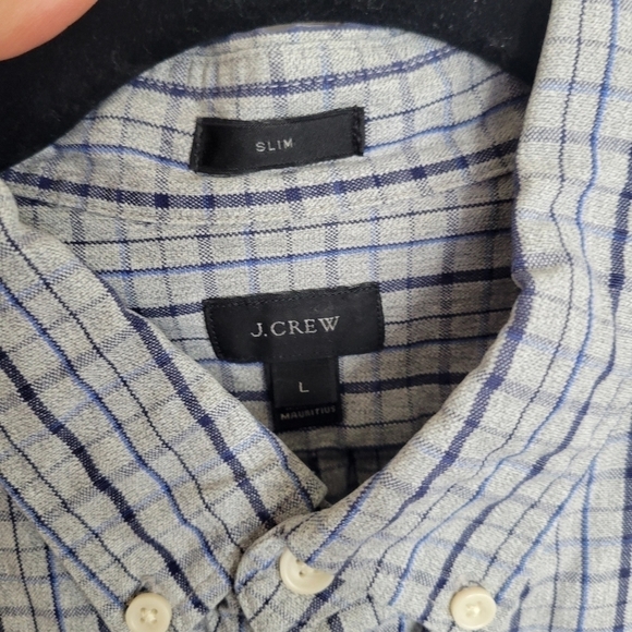 J. Crew Mens Large Blue White Plaid Check Long‎ Sleeve Button Down Shirt Cotton - Picture 5 of 14